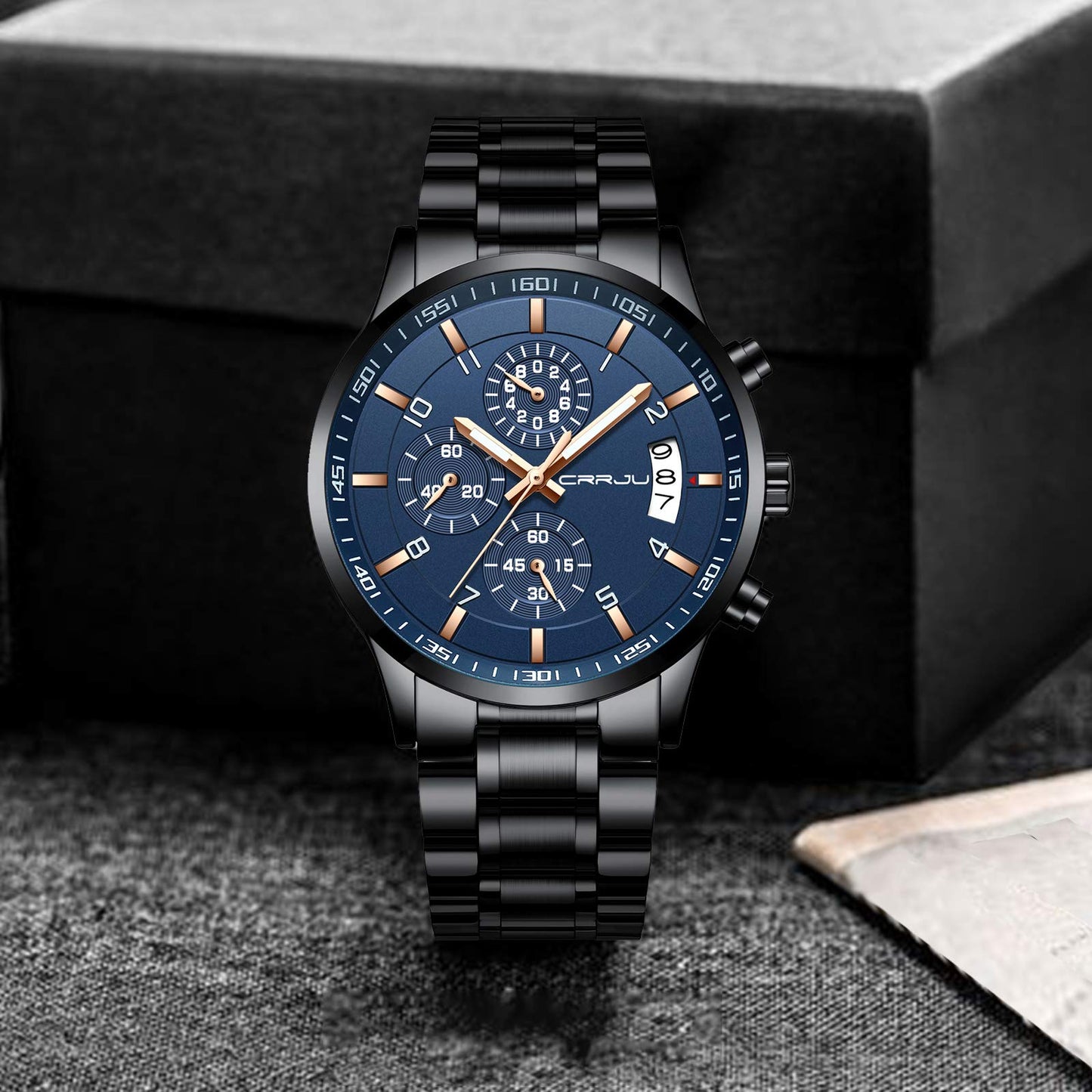 CRRJU Men's Fashion Stainless Steel Watches Date Waterproof Chronograph Wrist watches,Stainsteel Steel Band Waterproof Watch