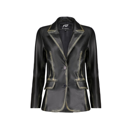 Jild Classic 2-Button Lambskin Leather Blazer Women - Casual Coat Long Sleeves Suit Style Leather Jacket Women