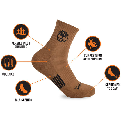 Timberland Men's Half Cushioned Quarter Socks (3 Pairs)