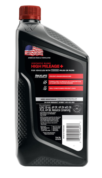 Valvoline High Mileage with MaxLife Technology SAE 5W-30 Synthetic Blend Motor Oil 5 QT