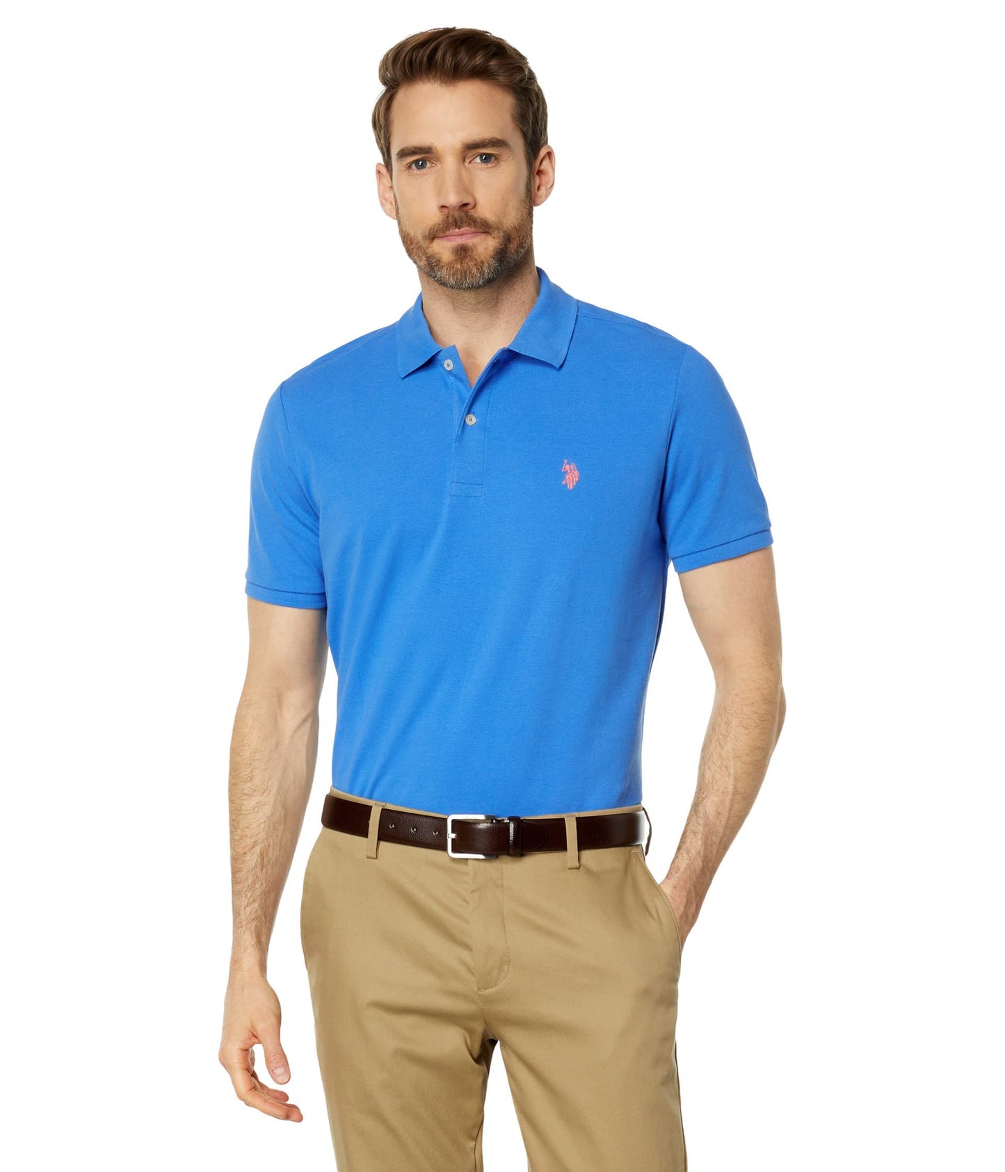 U.S. Polo Assn. Men's Classic Polo Shirt, Two-Button Closure Pique Polo Shirt, Summer Fashion Golf Shirt