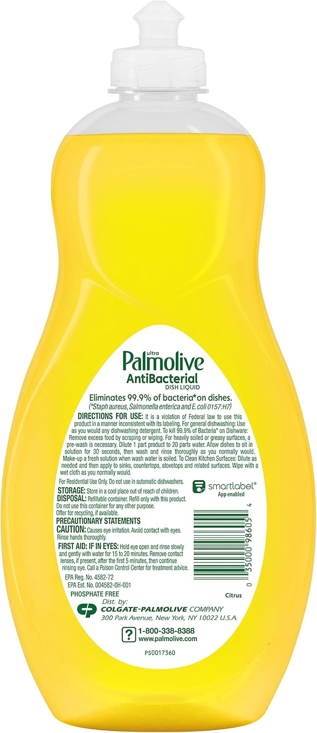 Palmolive Ultra Antibacterial Liquid Dish Soap, Citrus Lemon Scent, 46 Ounce, 1 Pack