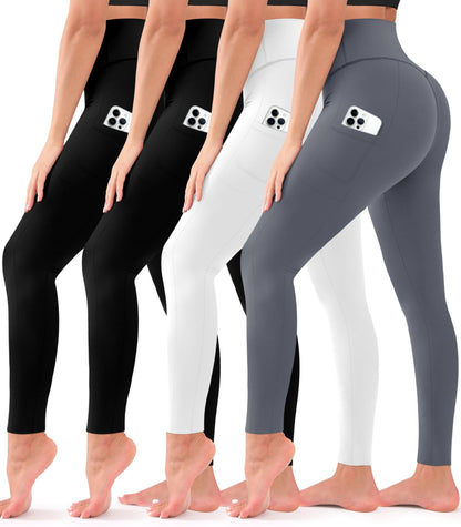 4 Pack Leggings for Women Butt Lift High Waisted Tummy Control No See-Through Yoga Pants Workout Running Leggings