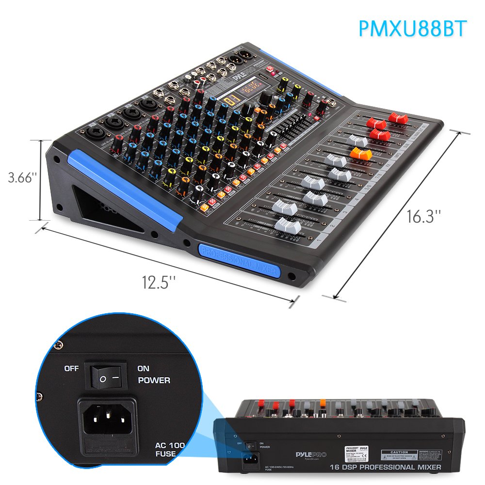 Pyle 4-Channel Bluetooth Studio Audio Mixer-DJ Sound Controller Interface with USB Drive for PC Recording Input, XLR Microphone Jack,48V Power,Input/Output for Professional and Beginners - PMXU46BT