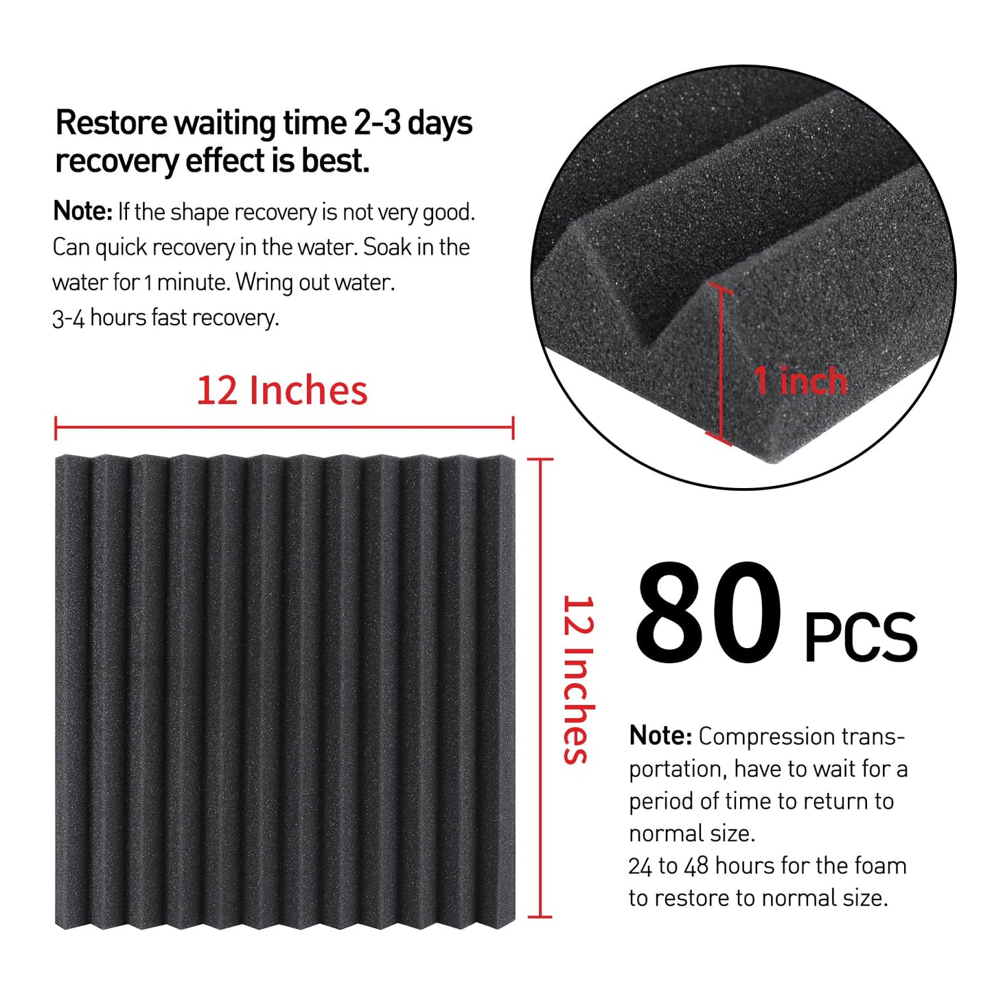 52 Pack Acoustic Foam Panels 1" x 12" x 12" Sound Proof Foam Panles Soundproofing Noise Cancelling Wedge Panels for Home Office Recoding Studio with 300PCS Double-Side Adhesive