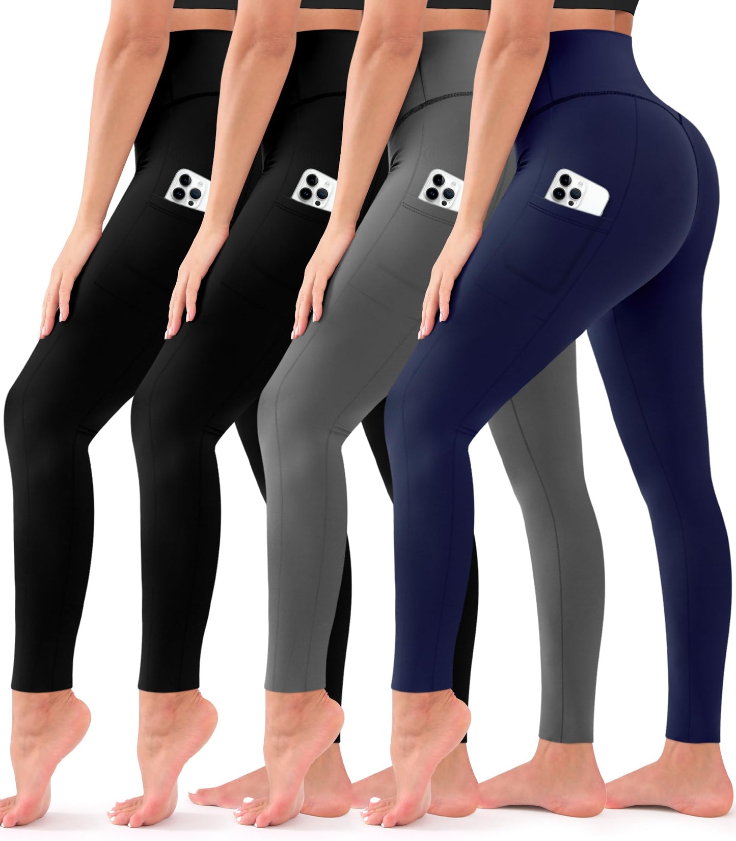 4 Pack Leggings for Women Butt Lift High Waisted Tummy Control No See-Through Yoga Pants Workout Running Leggings