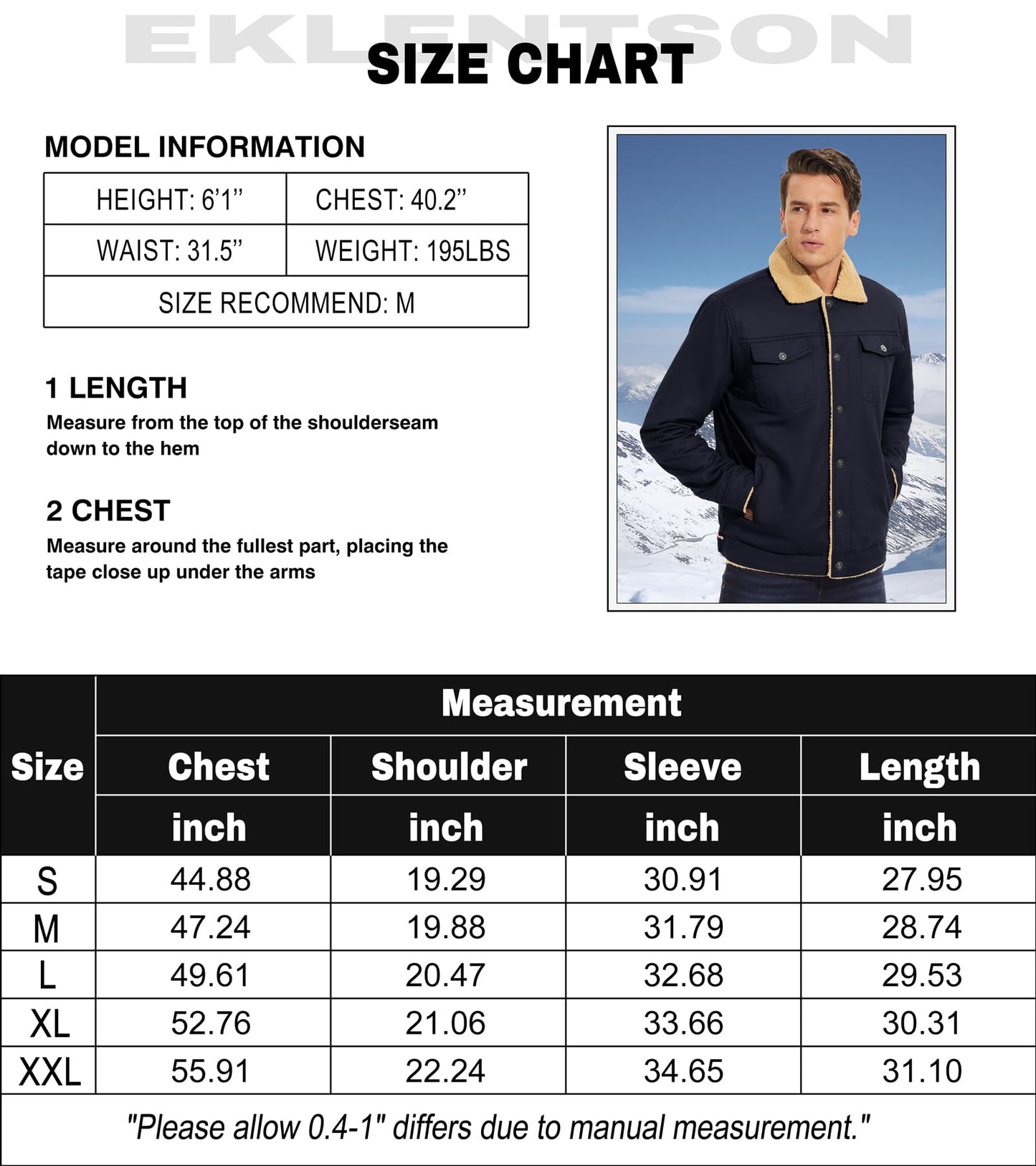 EKLENTSON Men's Winter Jacket Thick Thermal Cotton Warm Fleece Lined Coat Trucker Lapel Work Cargo Jackets for Men