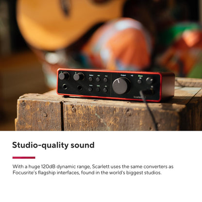 Focusrite Scarlett Solo Studio 4th Gen USB Audio Interface Bundle for the Songwriter, Guitarist or Vocalist with Condenser Microphone and Headphones for Recording, Songwriting, and Podcasting