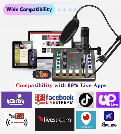 Podcast Equipment Bundle, BM-800 Recording Studio Package with Voice Changer, Live Sound Card - Audio Interface for Laptop Computer Vlog Living Broadcast Live Streaming YouTube TikTok (AM100-V8)