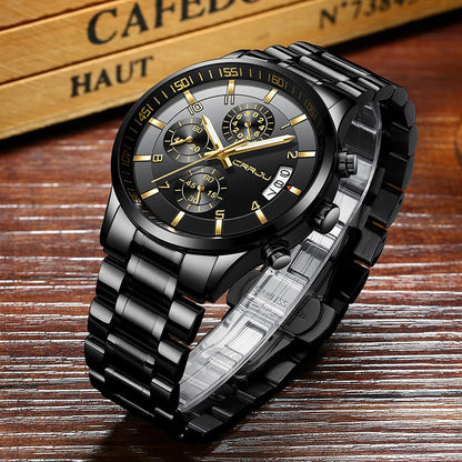 CRRJU Men's Fashion Stainless Steel Watches Date Waterproof Chronograph Wrist watches,Stainsteel Steel Band Waterproof Watch