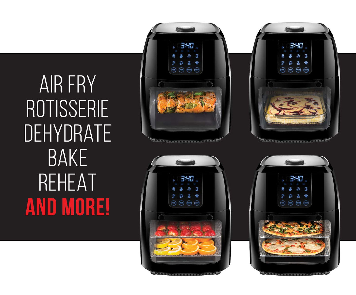 CHEFMAN Multifunctional Digital Air Fryer+ Rotisserie, Dehydrator, Convection Oven, 17 Touch Screen Presets Fry, Roast, Dehydrate, Bake, XL 10L Family Size, Auto Shutoff, Large Easy-View Window, Black