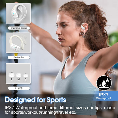 Wireless Earbuds 75hrs Bluetooth 5.4 Headphone Sport, 2025 Bluetooth Earbuds Stereo Deep Bass Over Ear Bud with Earhooks, ENC Noise Cancelling Mic, IPX7 Waterproof Earphone for Workout/Running