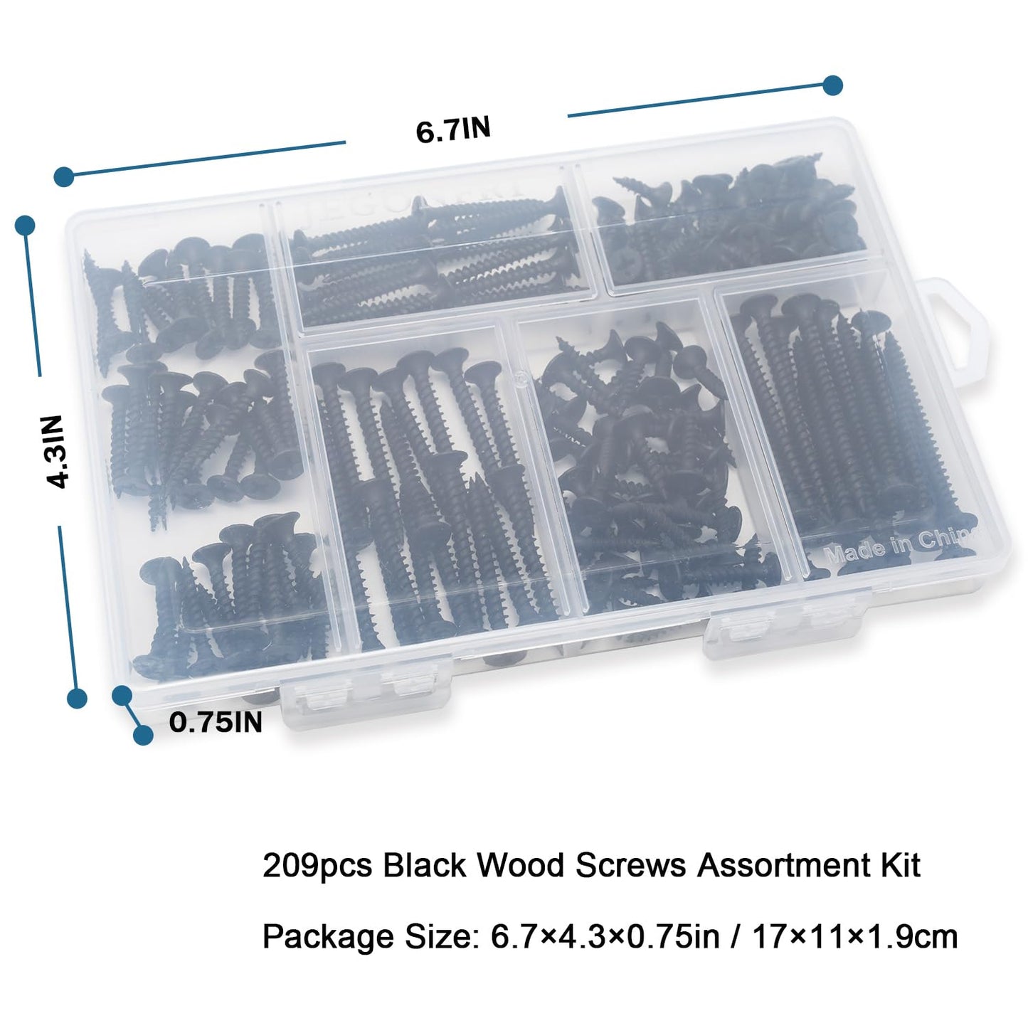 High Hardness Wood Screws Assortment Kit, 209 pcs, Phillips Drive Flat Head, Wood Screws, Screws, Drywall Screws, Assorted Screws, Screws Set, 6 Sizes (2”,1-1/2”,1-1/4”,1”,3/4”,1/2”)