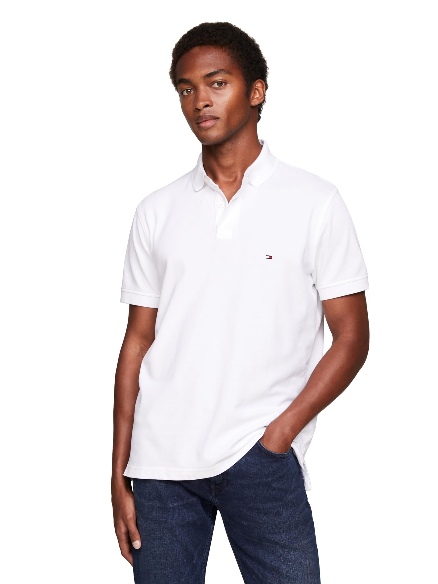 Tommy Hilfiger Men's Short Sleeve Polo Shirts in Slim Fit with Stretch and Organic Pique Cotton