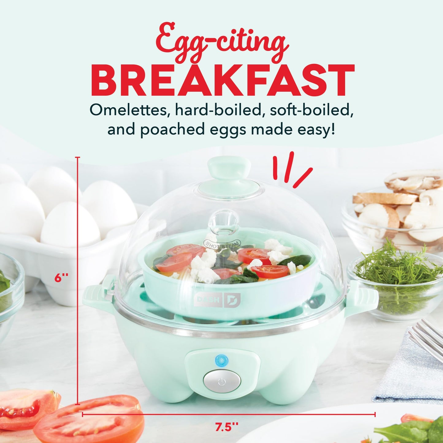 DASH Rapid Egg Cooker: 7 Egg Capacity Electric Egg Cooker for Hard Boiled Eggs, Poached Eggs, Scrambled Eggs, or Omelets with Auto Shut Off Feature - Black