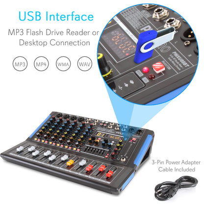 Pyle 4-Channel Bluetooth Studio Audio Mixer-DJ Sound Controller Interface with USB Drive for PC Recording Input, XLR Microphone Jack,48V Power,Input/Output for Professional and Beginners - PMXU46BT