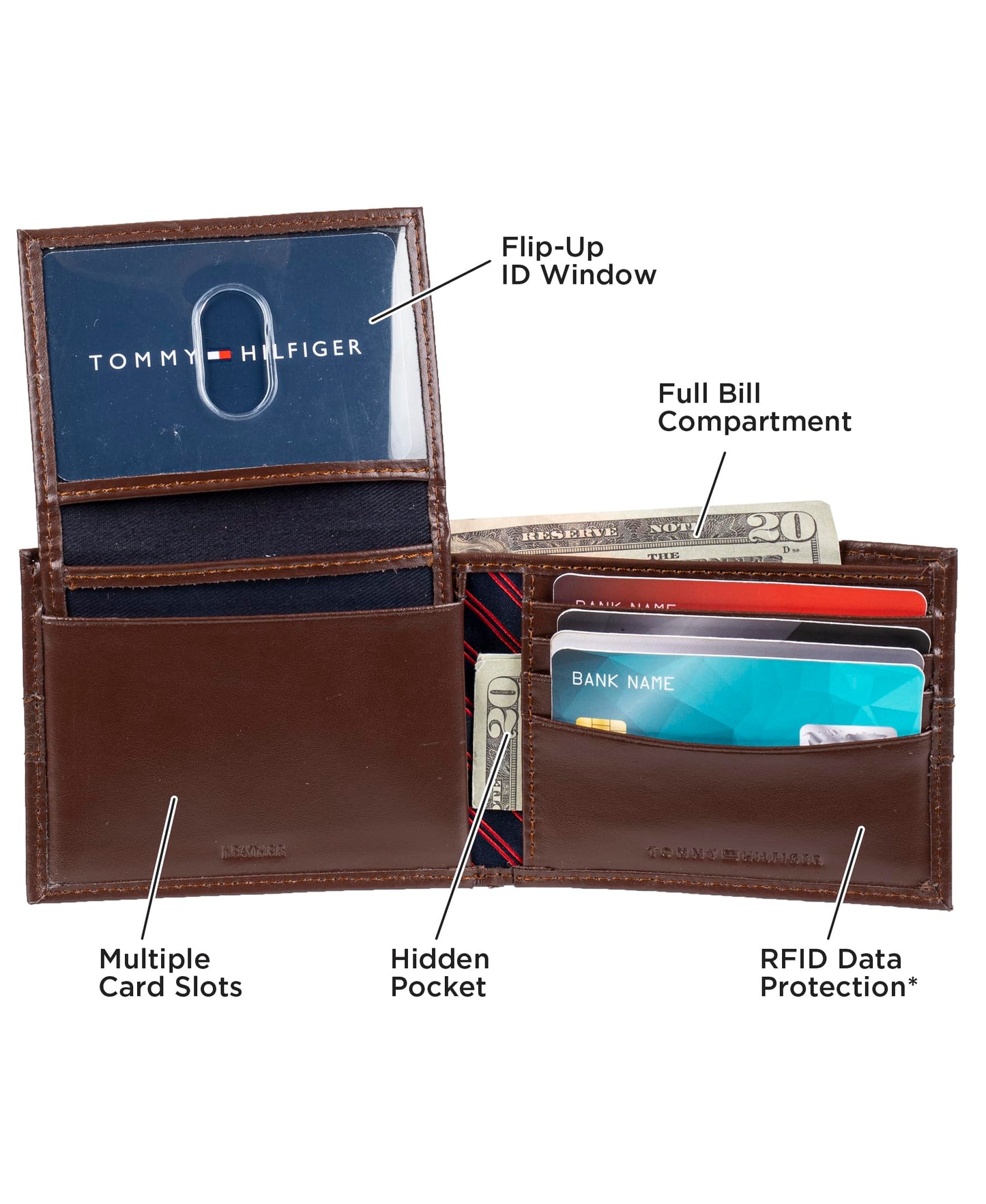 Tommy Hilfiger Men's Classic Bifold Wallet with ID Window and Multiple Card Slots