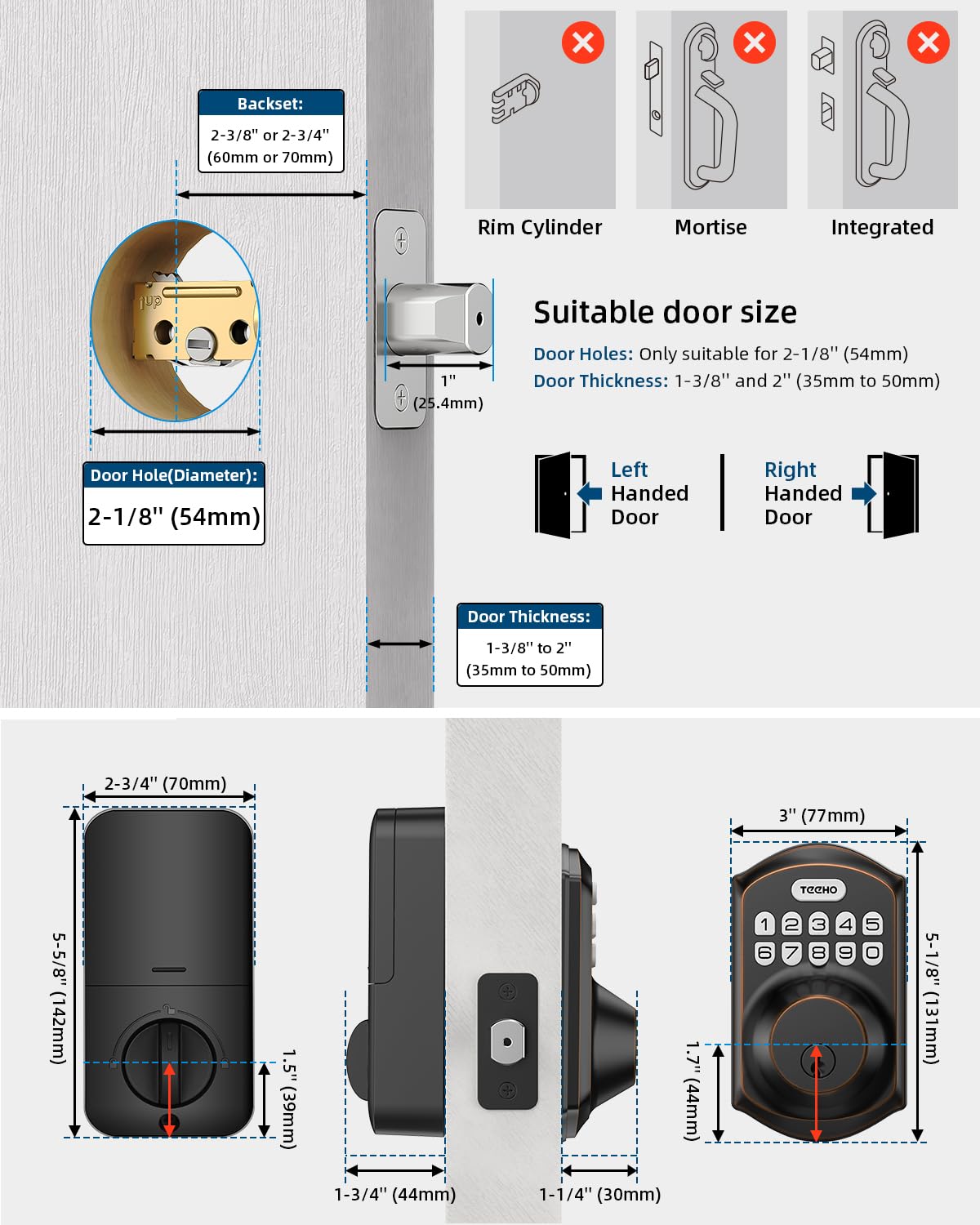 TEEHO TE001 Keyless Entry Door Lock with Keypad - Smart Deadbolt Lock for Front Door with 2 Keys - Auto Lock - Easy Installation - Matte Black