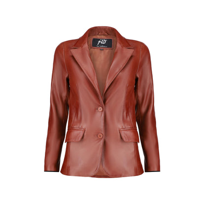 Jild Classic 2-Button Lambskin Leather Blazer Women - Casual Coat Long Sleeves Suit Style Leather Jacket Women