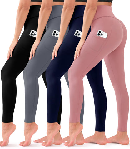 4 Pack Leggings for Women Butt Lift High Waisted Tummy Control No See-Through Yoga Pants Workout Running Leggings