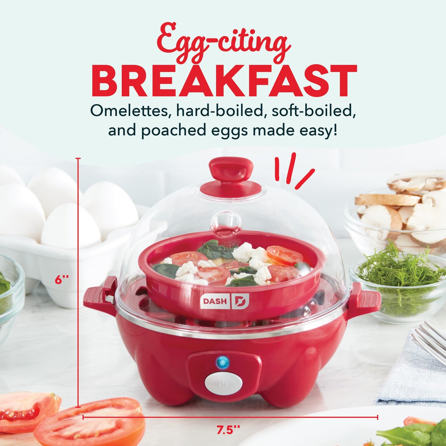 DASH Rapid Egg Cooker: 7 Egg Capacity Electric Egg Cooker for Hard Boiled Eggs, Poached Eggs, Scrambled Eggs, or Omelets with Auto Shut Off Feature - Black