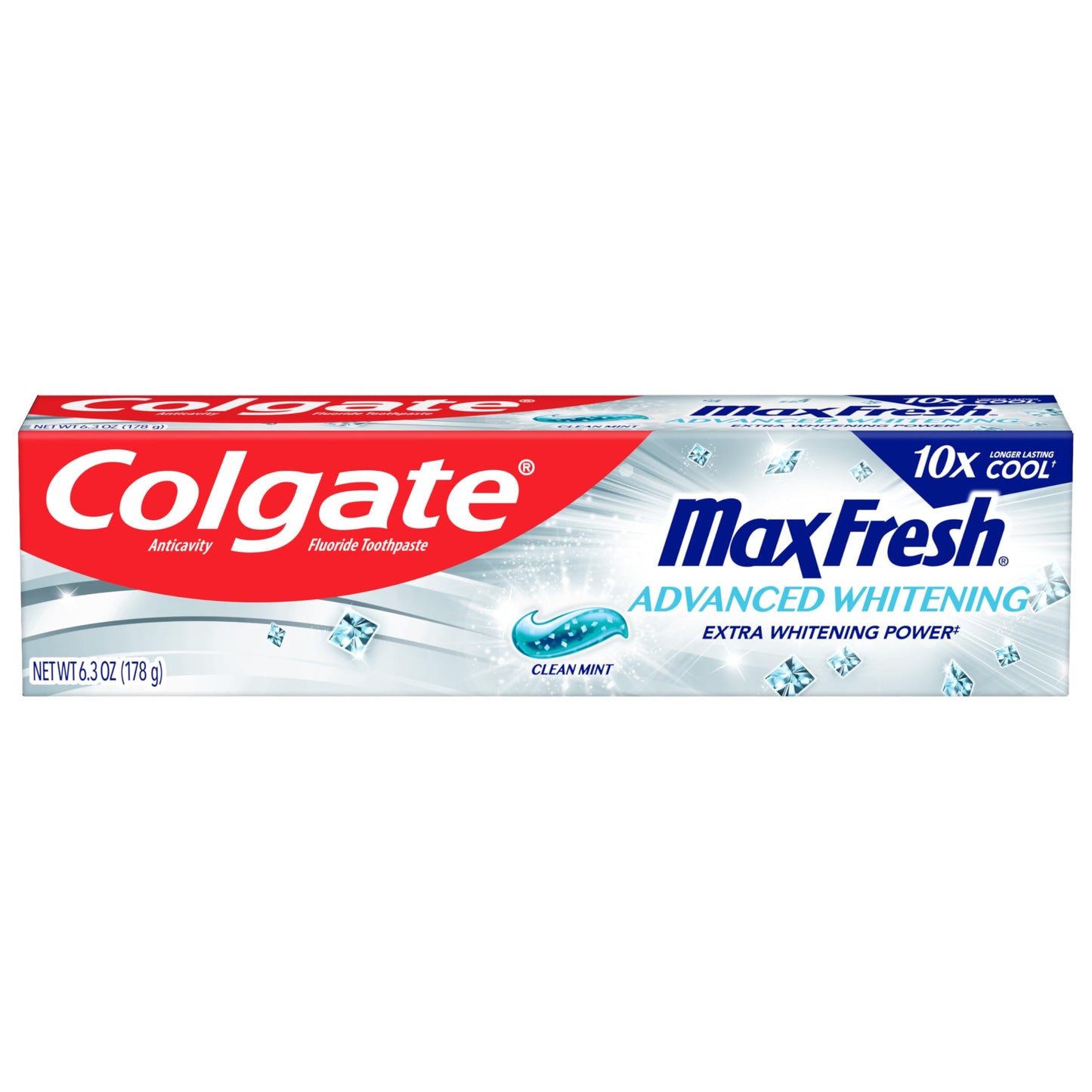 Colgate Max Fresh Whitening Toothpaste with Mini Strips, Clean Mint Toothpaste for Bad Breath, Helps Fight Cavities, Whitens Teeth, and Freshens Breath, 6.3 Ounce (Pack of 4)