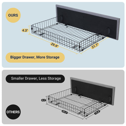 Allewie Upholstered Queen Size Platform Bed Frame with 4 Storage Drawers and Headboard, Square Stitched Button Tufted, Mattress Foundation with Wooden Slats Support, No Box Spring Needed, Light Grey