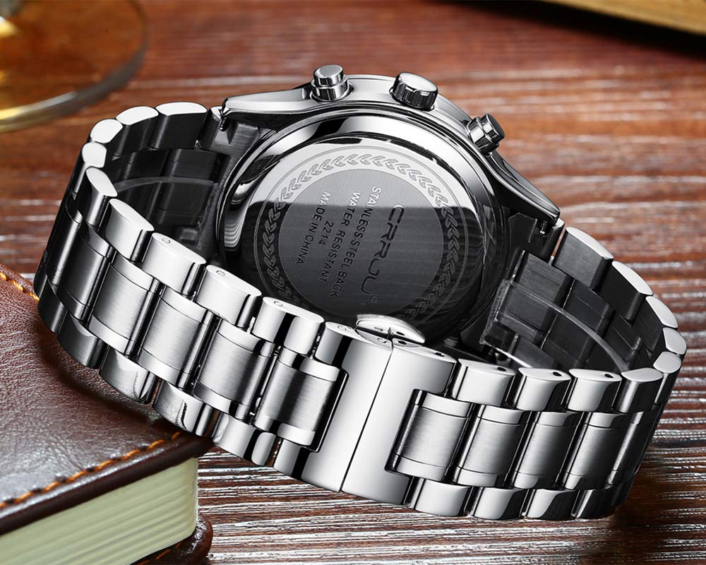 CRRJU Men's Fashion Stainless Steel Watches Date Waterproof Chronograph Wrist watches,Stainsteel Steel Band Waterproof Watch