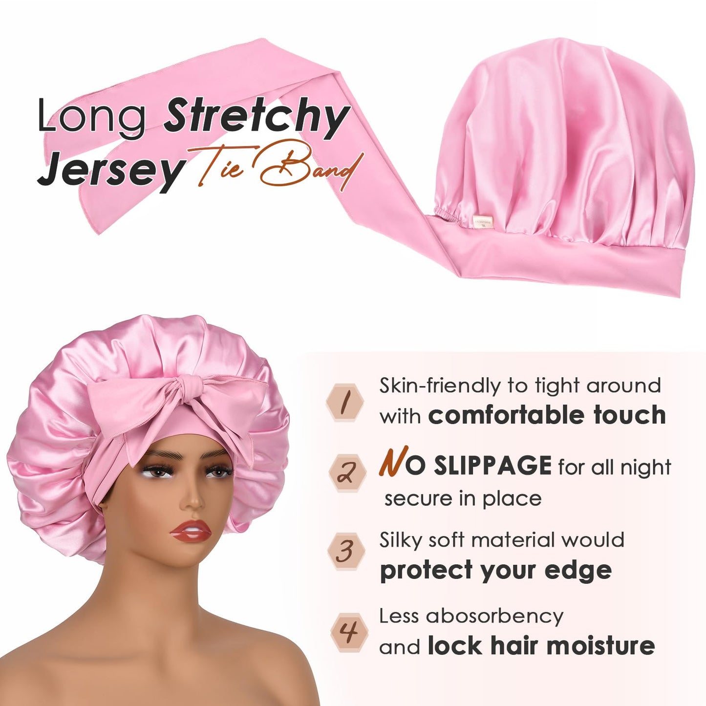 YANIBEST Silk Bonnet for Sleeping Women Satin Bonnet Double Layer Satin Lined Hair Bonnet with Tie Band Curly Hair