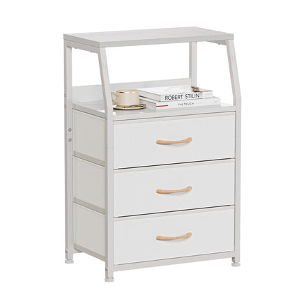 Furnulem White Dresser with 5 Drawers, Vertical Storage Tower Fabric Dresser for Bedroom, Hallway, Entryway, Nursery, Closet Organizer, Nightstand Bedside Table Furniture, Sturdy Steel Frame, Wood Top