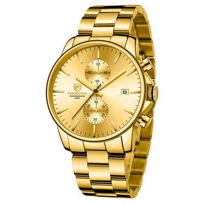 GOLDEN HOUR Fashion Businessmen's Watches with Stainless Steel Waterproof Chronograph Quartz Watch for Men, Auto Date