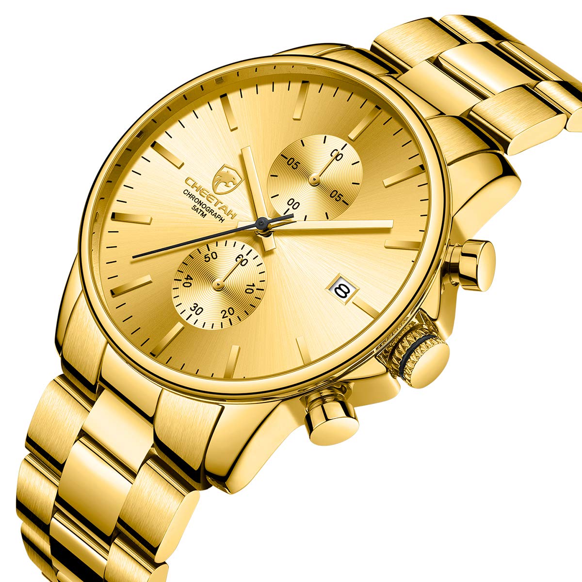 GOLDEN HOUR Fashion Businessmen's Watches with Stainless Steel Waterproof Chronograph Quartz Watch for Men, Auto Date