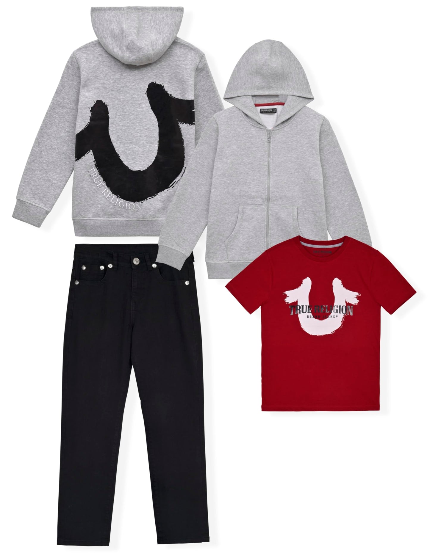 True Religion Boys Clothing Set 3 Piece Boys Sweatshirt Jeans and T-Shirt Jogger Set for Kids