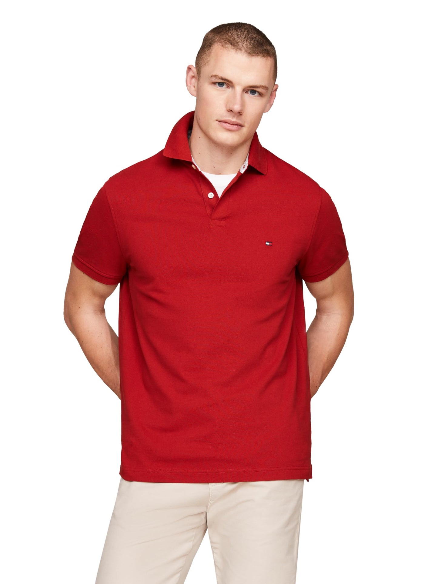 Tommy Hilfiger Men's Short Sleeve Polo Shirts in Slim Fit with Stretch and Organic Pique Cotton