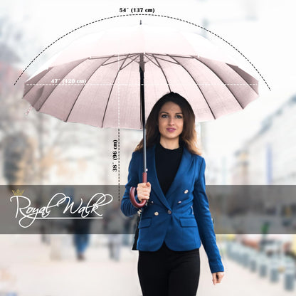 Royal Walk Windproof Large Umbrella for Rain 54 Inch Automatic Open for 2 Persons Wind Resistant Big Golf Umbrellas for Adult Men Women Classic Wooden Handle Fast Drying Strong 16 Ribs Travel 120cm