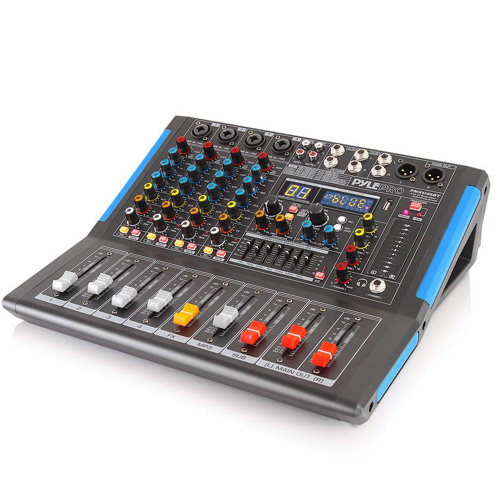 Pyle 4-Channel Bluetooth Studio Audio Mixer-DJ Sound Controller Interface with USB Drive for PC Recording Input, XLR Microphone Jack,48V Power,Input/Output for Professional and Beginners - PMXU46BT