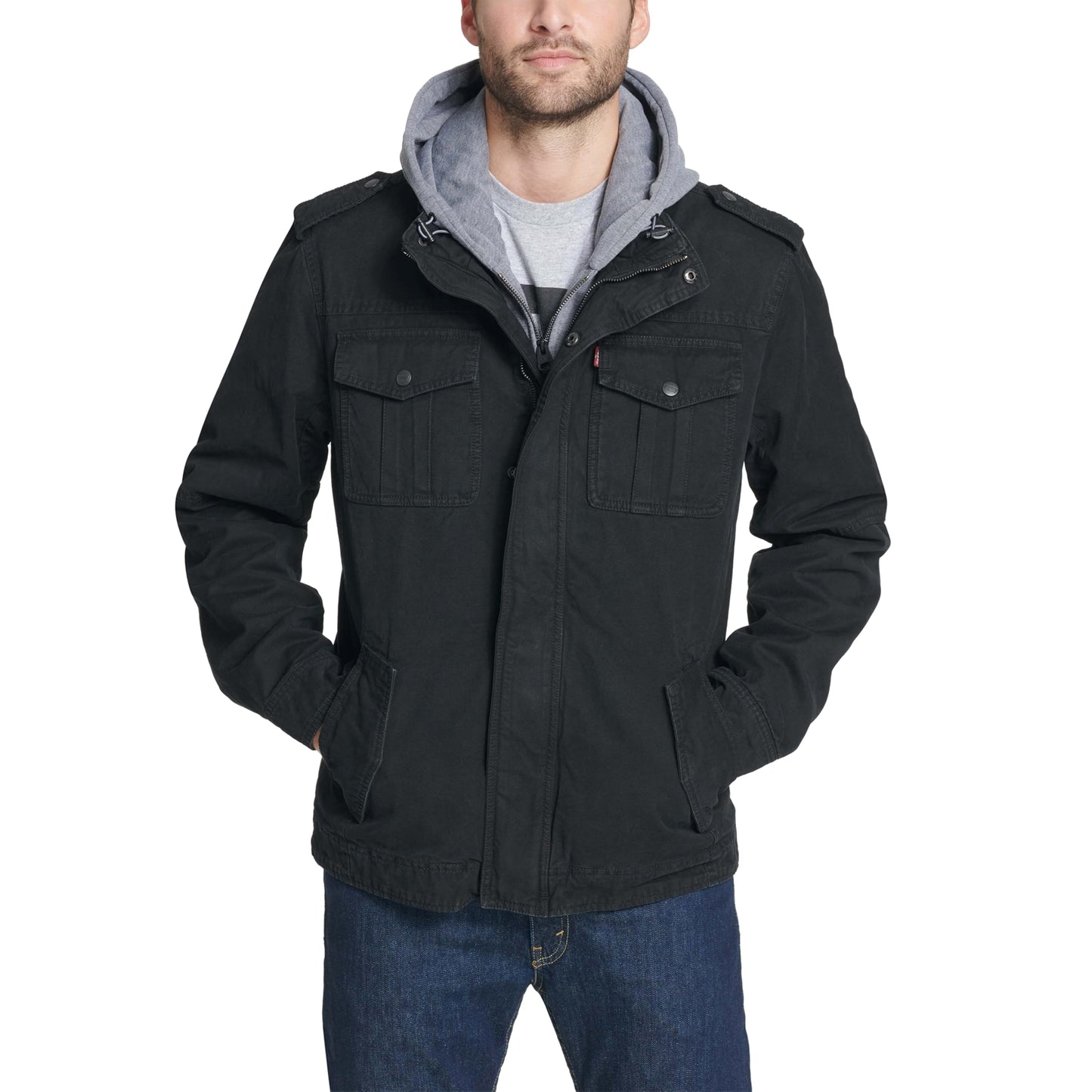 Levi's Men's Washed Cotton Hooded Military Jacket