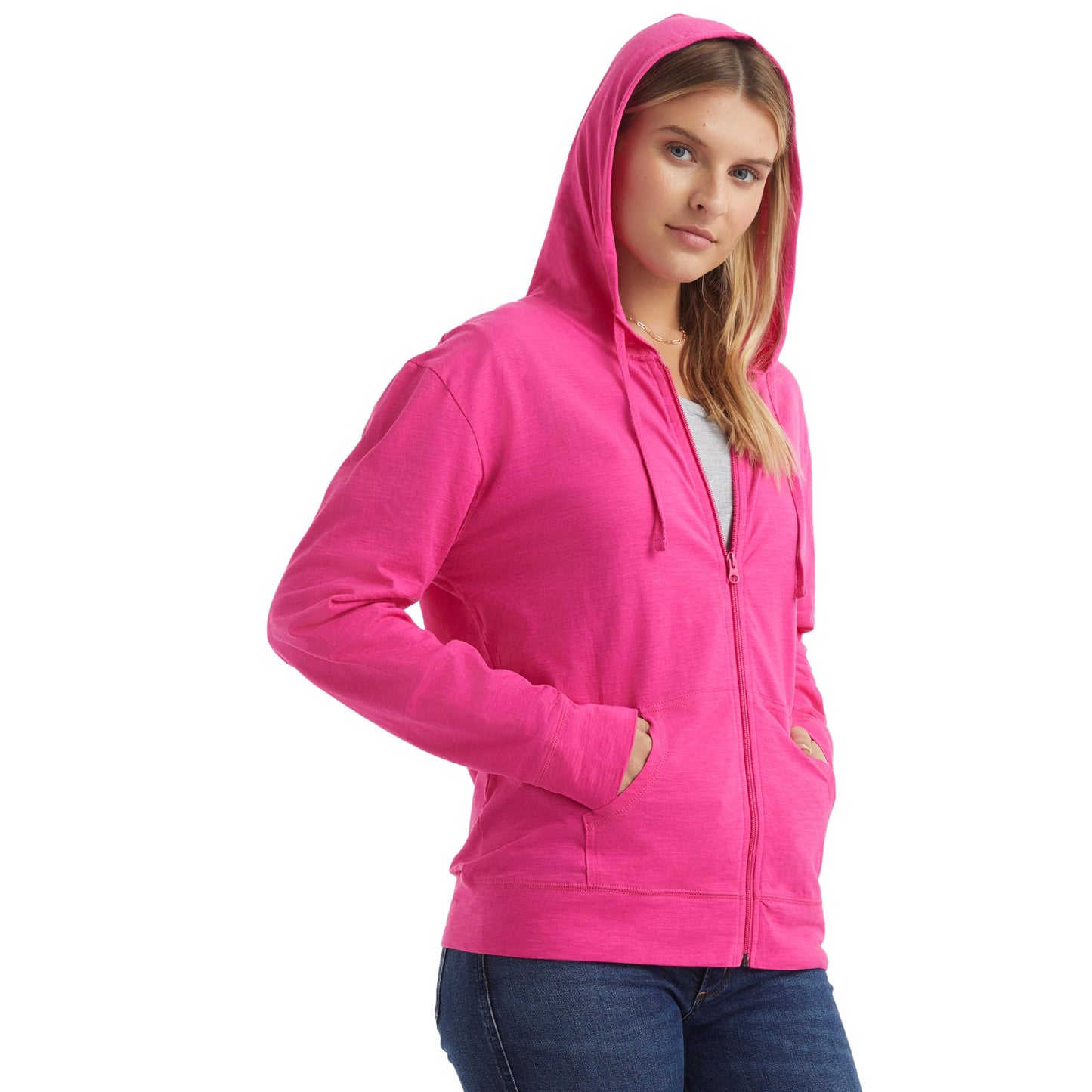 Hanes Women’s Slub Knit Full-Zip Hoodie, Textured Cotton Zip-Up T-Shirt Hoodie for Women