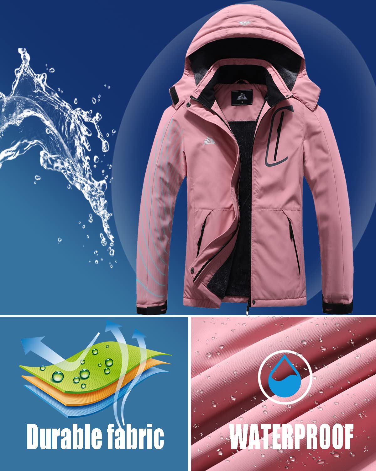 MOERDENG Women's Waterproof Ski Jacket Warm Winter Coat Outdoor Windbreaker Hiking Snowboarding Jacket