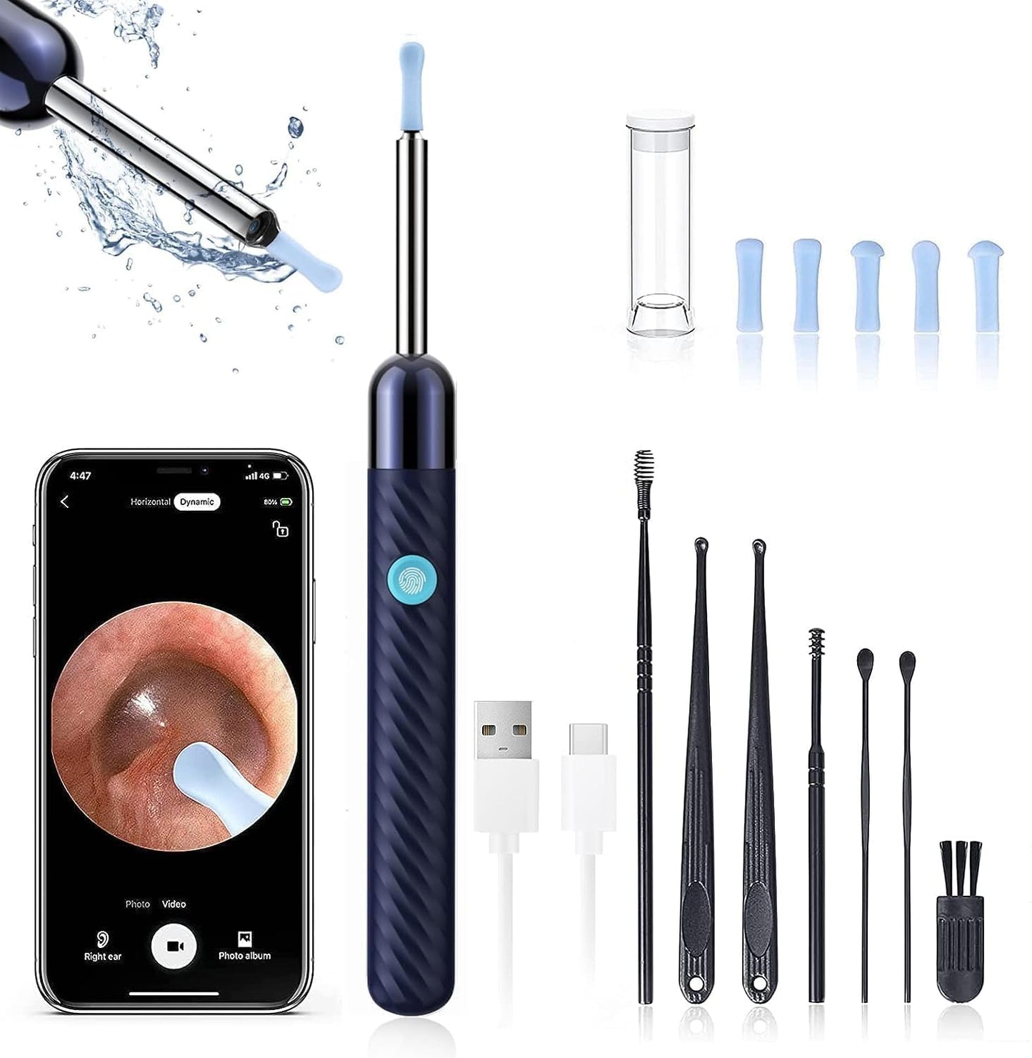 Ear Wax Removal - Earwax Remover Tool with 8 Pcs Ear Set - Ear Cleaner with Camera - Earwax Removal Kit with Light - Ear Camera with 6 Ear Spoon - Ear Cleaner for iOS & Android (Black)