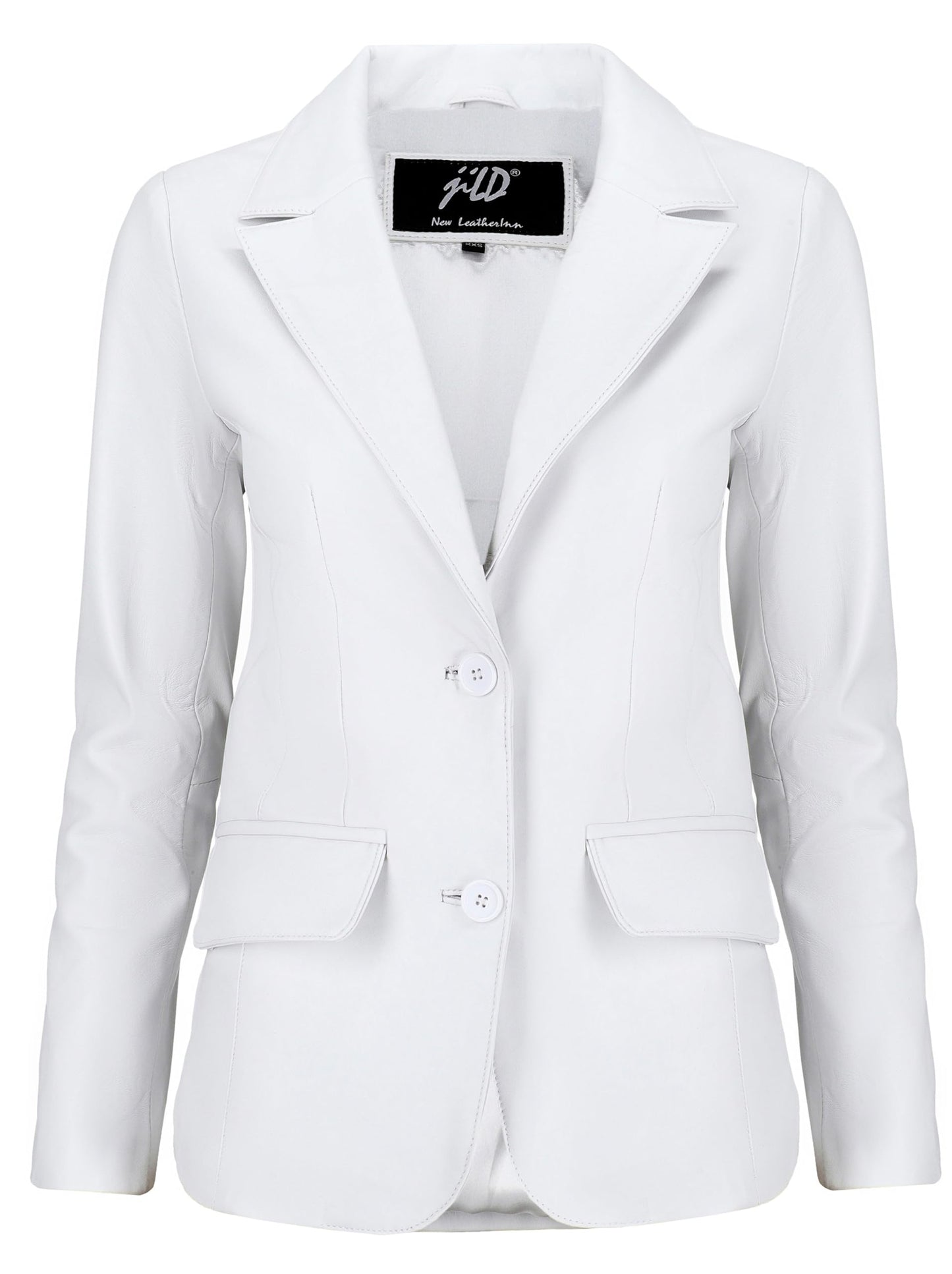 Jild Classic 2-Button Lambskin Leather Blazer Women - Casual Coat Long Sleeves Suit Style Leather Jacket Women