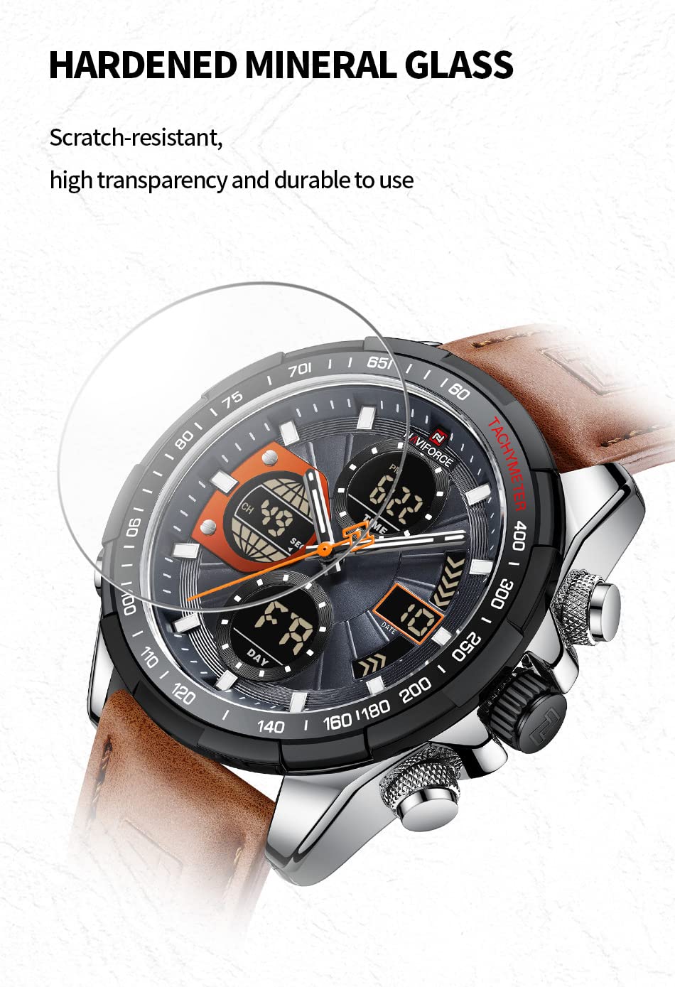 NAVIFORCE Men's Military Digital Watches Analog Quartz Waterproof Watch Sport Multifunctional Leather Wristwatch