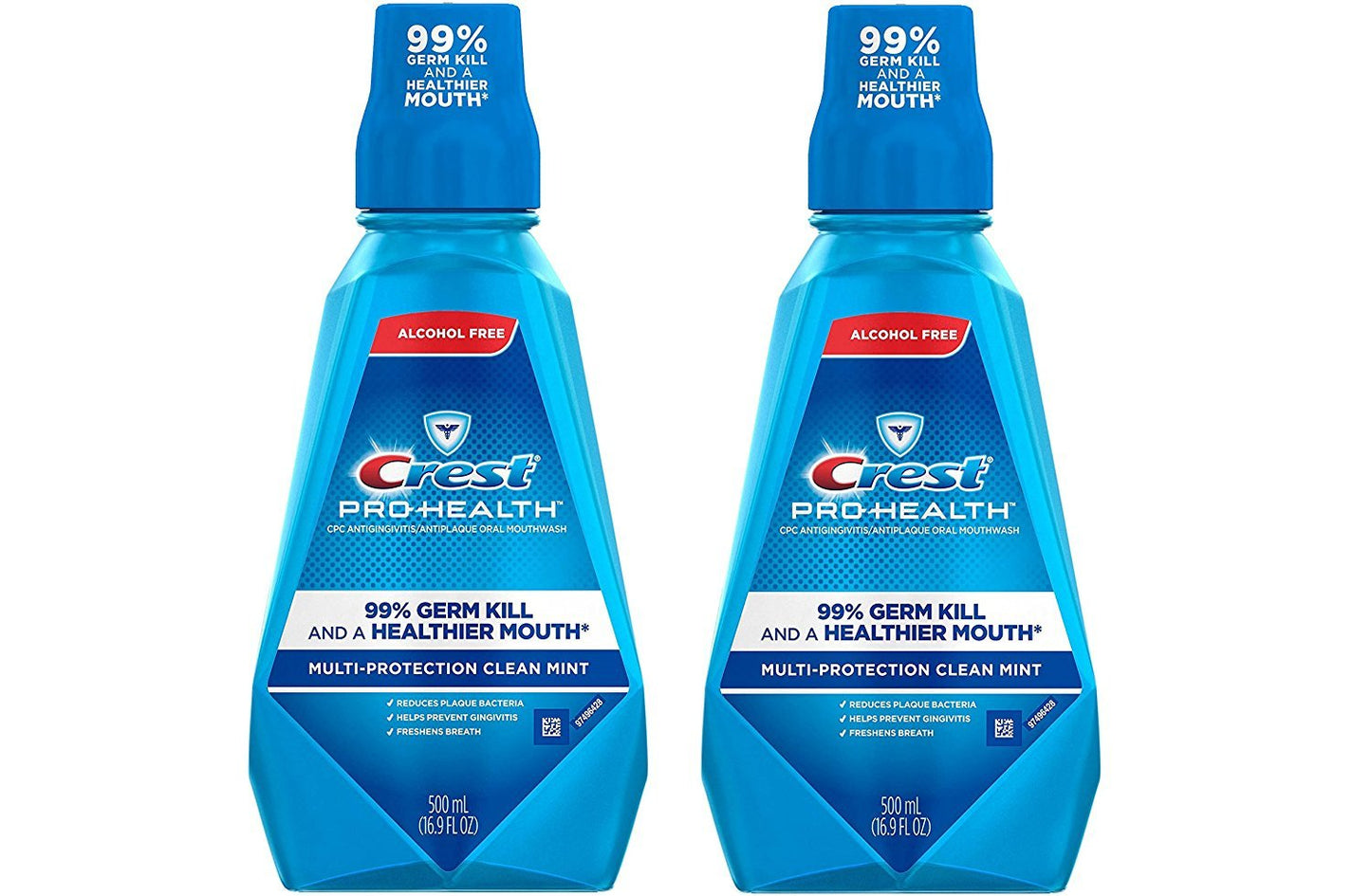 Crest Pro-Health Advanced Mouthwash, Alcohol Free, Multi-Protection, Fresh Mint, 1 L (33.8 fl oz), Pack of 2, Crest Mouthwash, Mouthwash Alcohol Free, Flouride Mouthwash