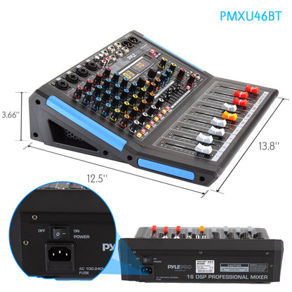 Pyle 4-Channel Bluetooth Studio Audio Mixer-DJ Sound Controller Interface with USB Drive for PC Recording Input, XLR Microphone Jack,48V Power,Input/Output for Professional and Beginners - PMXU46BT