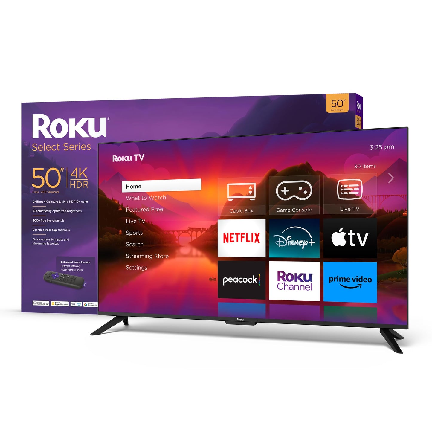 Roku Smart TV – 50-Inch Select Series 4K HDR Roku TV with Roku Enhanced Voice Remote, Brilliant 4K Picture, Automatic Brightness, & Seamless Streaming – Live Local News, Sports, Family Entertainment