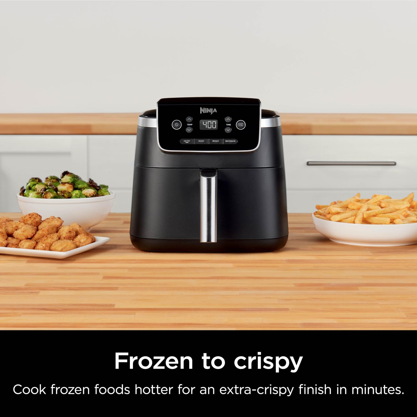 Ninja Air Fryer Pro 4-in-1 with 5 QT Capacity, Air Fry, Roast, Reheat, Dehydrate, Air Crisp Technology with 400F for hot, 120 Volts, Nonstick Basket & Crisper Plate, Grey, AF141