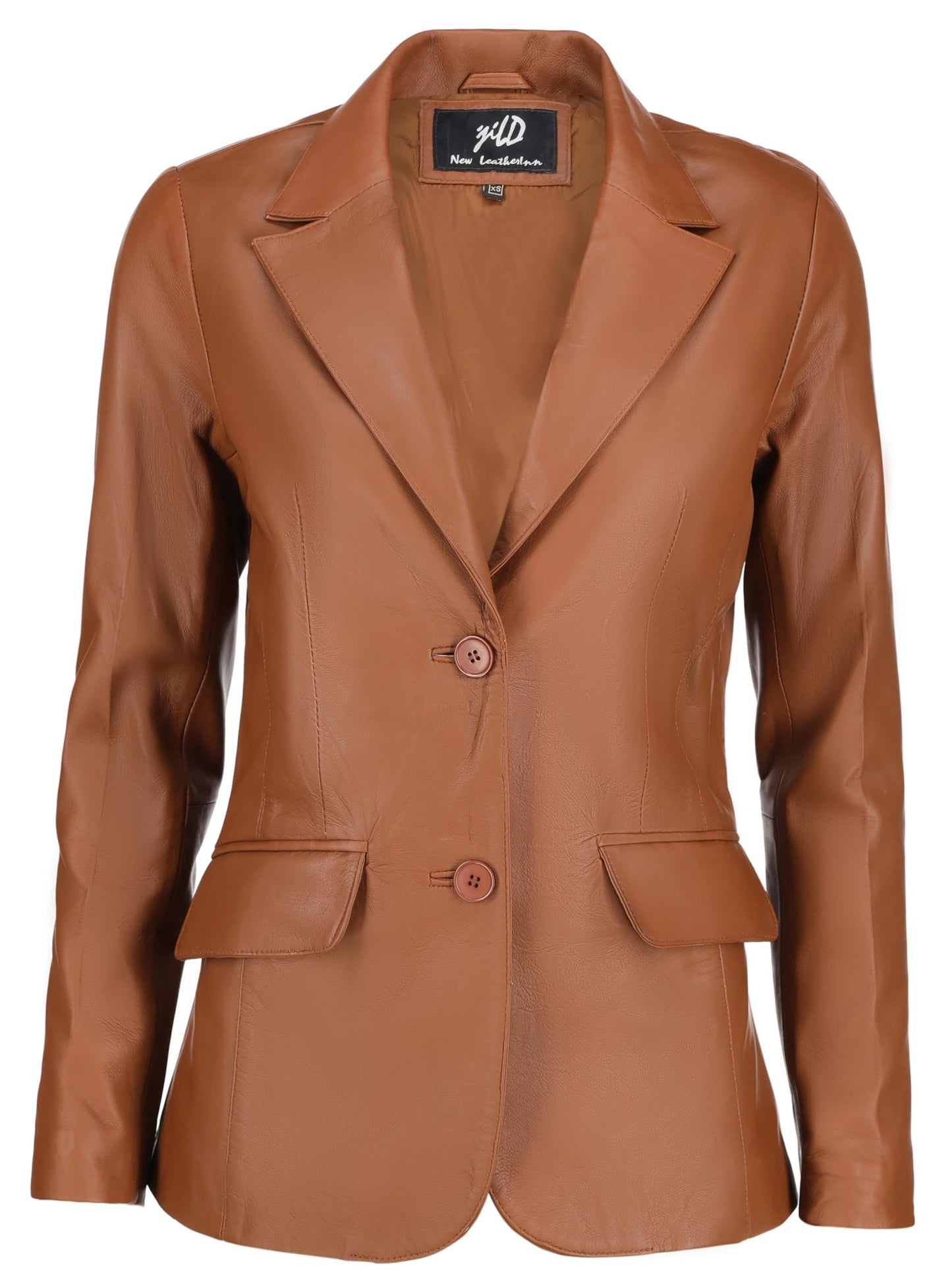 Jild Classic 2-Button Lambskin Leather Blazer Women - Casual Coat Long Sleeves Suit Style Leather Jacket Women