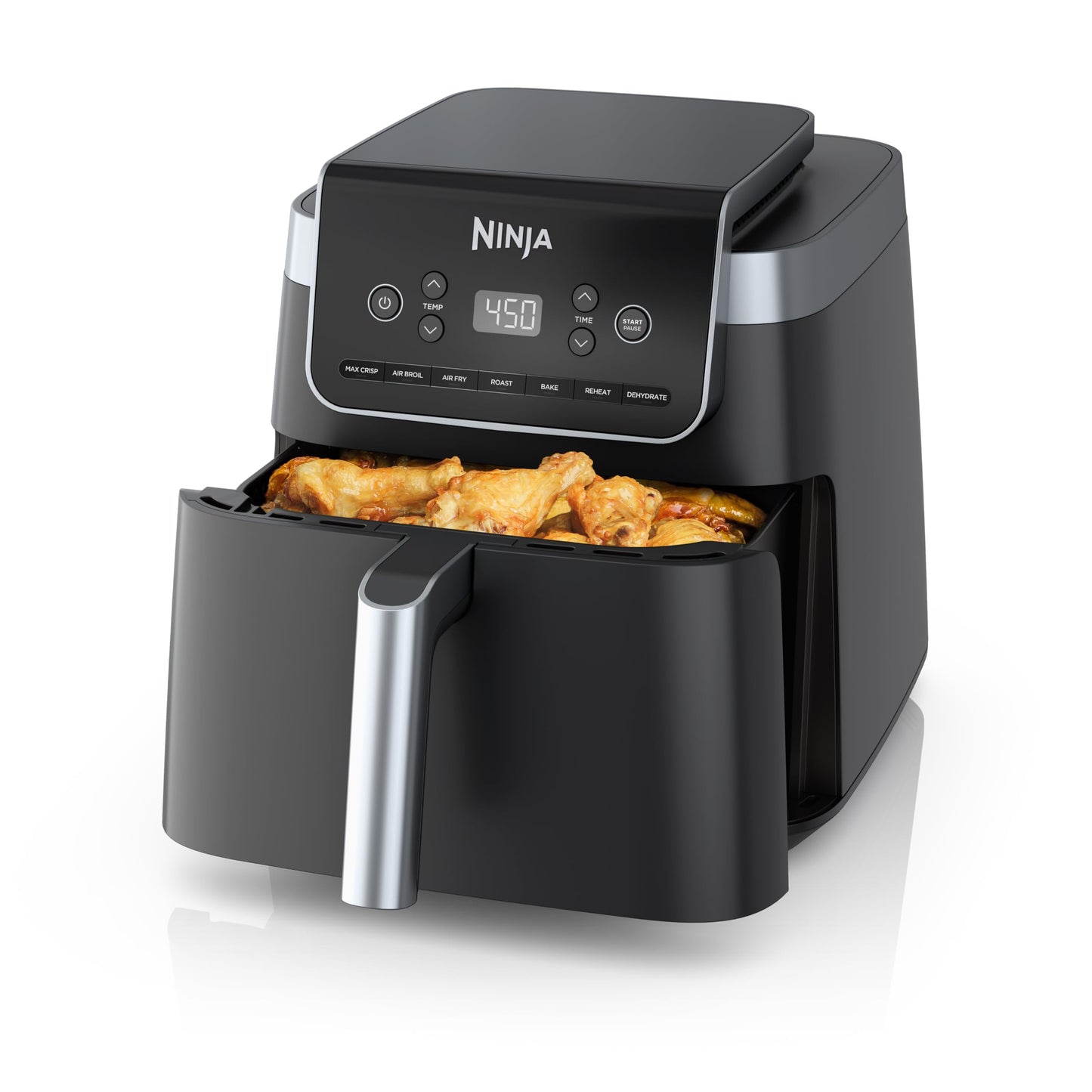 Ninja Air Fryer Pro 4-in-1 with 5 QT Capacity, Air Fry, Roast, Reheat, Dehydrate, Air Crisp Technology with 400F for hot, 120 Volts, Nonstick Basket & Crisper Plate, Grey, AF141