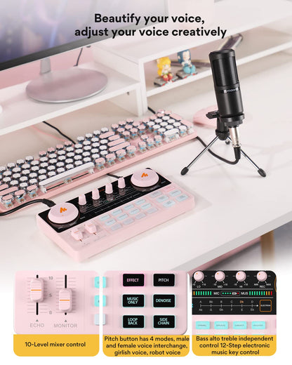 MAONO Podcast Equipment Bundle Audio mixer All-in-One Podcast Production Studio with 3.5mm Microphone for Live Streaming, Podcast Recording, PC, Smartphone, DJ MaonoCaster Lite (AU-AM200-S1)