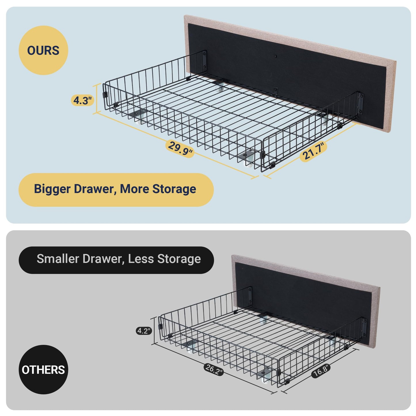 Allewie Upholstered Queen Size Platform Bed Frame with 4 Storage Drawers and Headboard, Square Stitched Button Tufted, Mattress Foundation with Wooden Slats Support, No Box Spring Needed, Light Grey